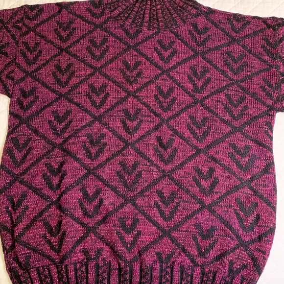 Vintage sweater 70s or 80s purple and black mock turtleneck - Picture 2 of 8